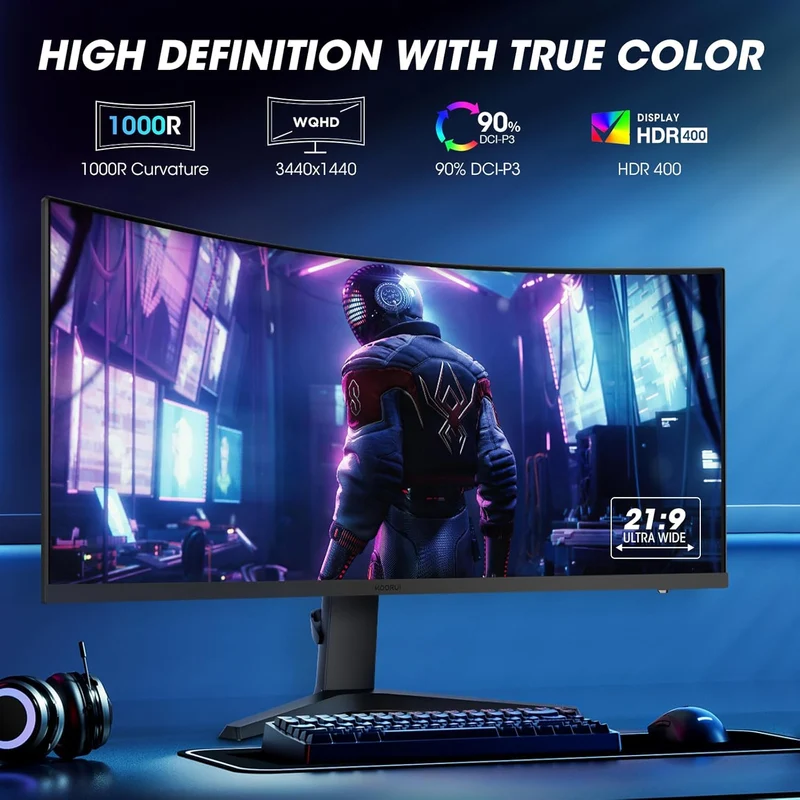 KOORUI 34E6UC 34-inch VA WQHD 180Hz Curved Gaming Monitor