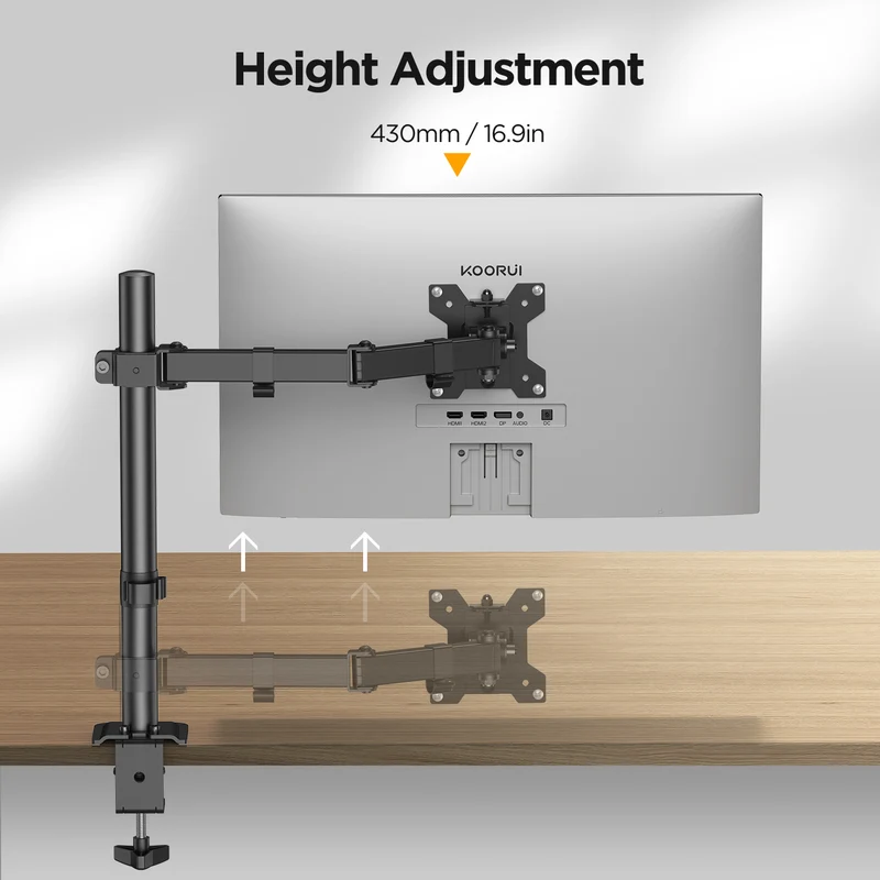 KOORUI KR10G Single Monitor Stand Desk Mount for 13-32 Inch Holds Screens