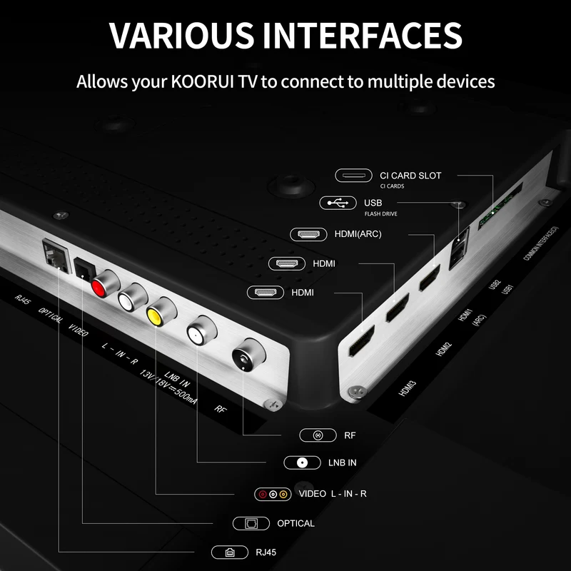 KOORUI K85D3UQ-T8, 85 pouces, 4K QLED, TIZEN TV, Design sans bords, Son dynamique avec Dolby Audio, Finition métallique haut de gamme