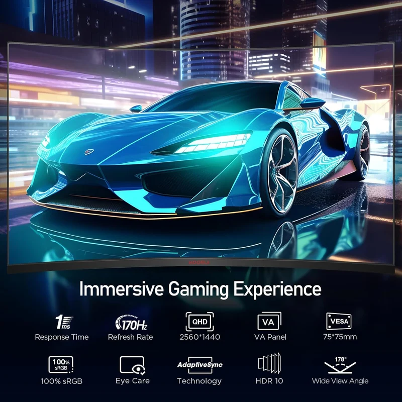 KOORUI 32E6QC Écran gaming incurvé VA QHD 170 Hz 1500R de 31,5 pouces