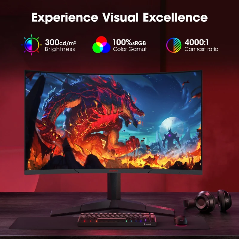 Moniteur de jeu incurvé KOORUI 27E6QCA 27 pouces VA QHD 180 Hz