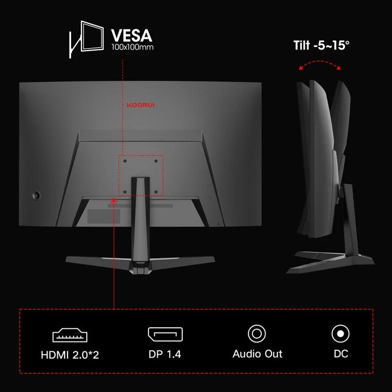 Moniteur de jeu incurvé KOORUI 27E6QCA 27 pouces VA QHD 180 Hz