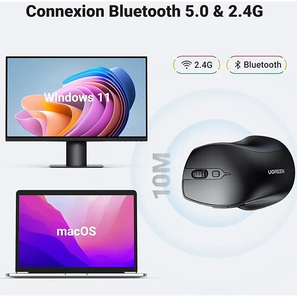Ugreen Souris sans fil Design Egr 2,4 GHZ & BT5.0 15M (90395)