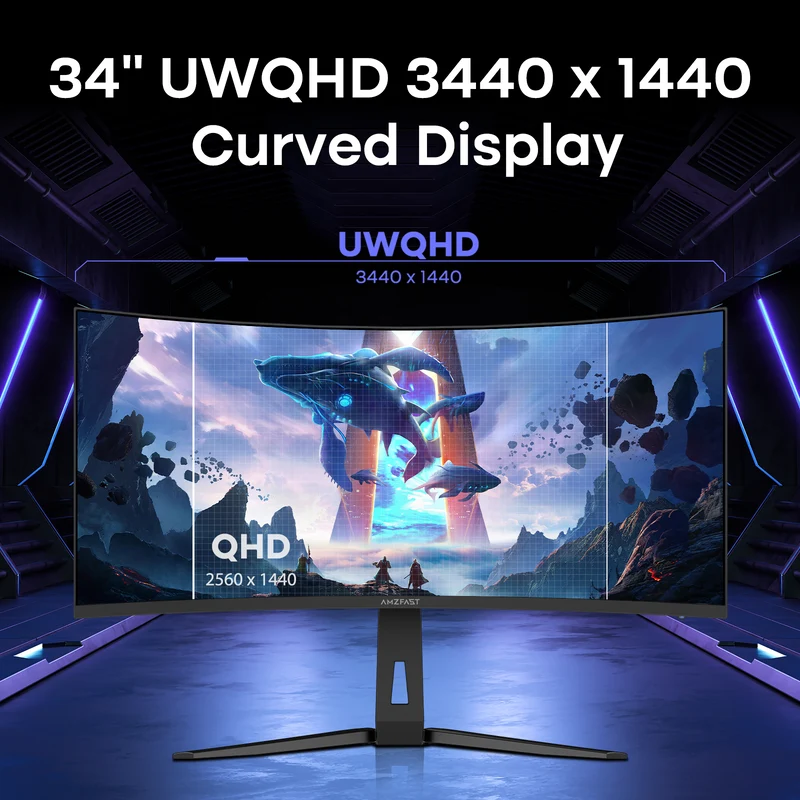AMZG34C8Q, 34" Ultrawide Curved Gaming Monitor UWQHD 3440x1440p 200Hz