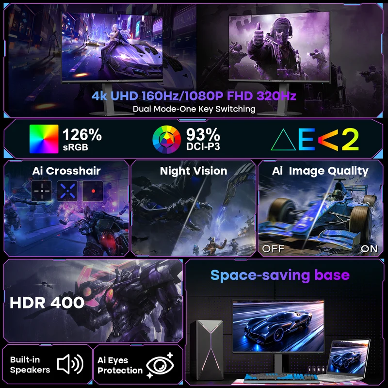 AMZG27F6U, 27" 4K Dual Mode Gaming Monitor UHD 160Hz or FHD 320Hz