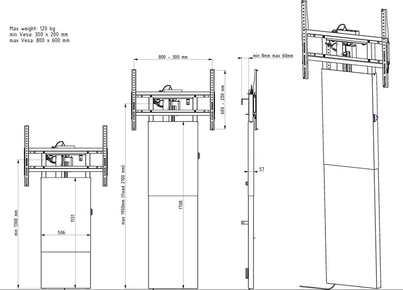 Support mural renforcé, élégant et ajustable en hauteur pour écran interactif 55" au 98"