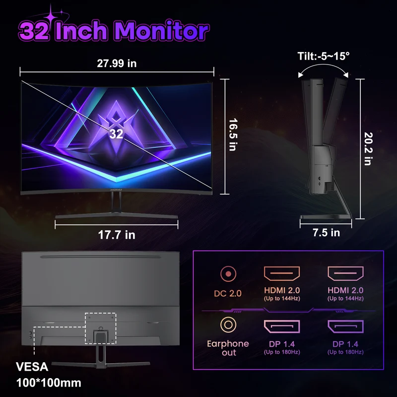 AMZG32C1Q, 32" Curved Gaming Monitor 180Hz QHD
