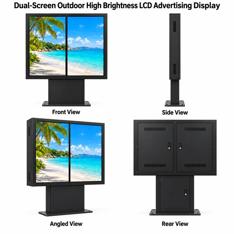 2500-Nit IP66 Outdoor Dual-Screen LCD Digital Signage | 43", 49" & 55" | Optical Bonding | Floor-Standing | Optional Touchscreen
