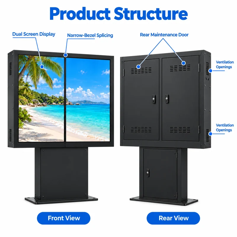 2500-Nit IP66 Outdoor Dual-Screen LCD Digital Signage | 43", 49" & 55" | Optical Bonding | Floor-Standing | Optional Touchscreen
