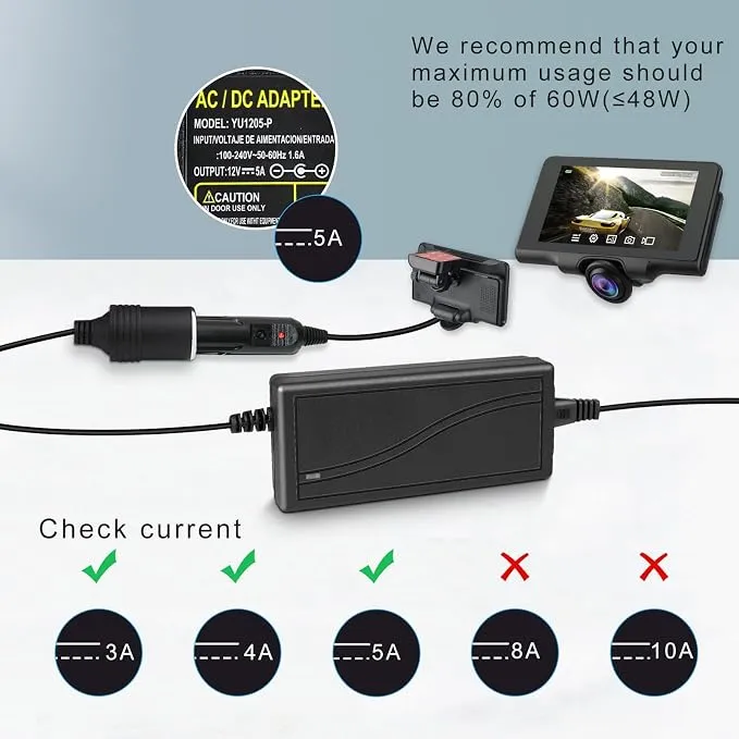 DC 12V Cigarette Lighter Desktop Power Supply Adapter 60W–120W, AC 100–240V Input, Converter Transformer with UK Plug — for Car Accessories, Air Pump, Cooler, and Electronics