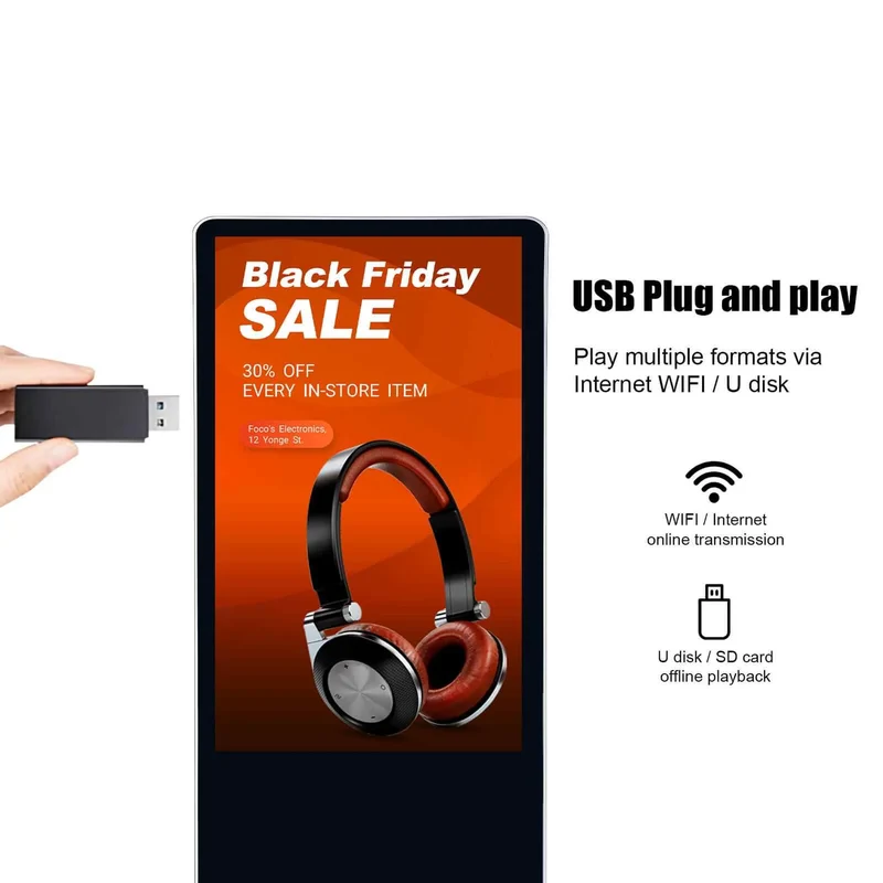 55‘’ Double-Sided Indoor Movable LCD Digital Signage Display | Android RK3568 2GB+32GB | Non-Touch | CMS Preinstalled