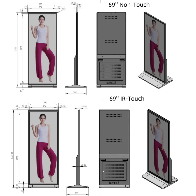 69’’ Floor Standing Full Screen Digital Signage Display, 4K UHD Indoor Advertising Kiosk, Android 11 Smart Digital Poster Screen with HDMI/WiFi/USB, Optional IR Touch
