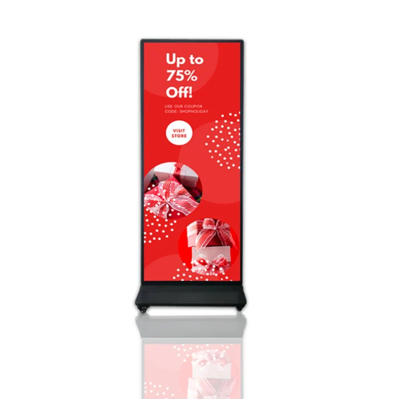 64’’ Single-Sided Full Screen Digital Signage Display, 4K UHD Indoor Floor Standing Advertising Kiosk, Android Smart Digital Poster Screen with HDMI/WiFi/USB Remote Control