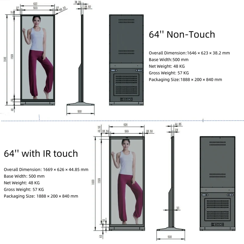 64’’ Single-Sided Full Screen Digital Signage Display, 4K UHD Indoor Floor Standing Advertising Kiosk, Android Smart Digital Poster Screen with HDMI/WiFi/USB Remote Control