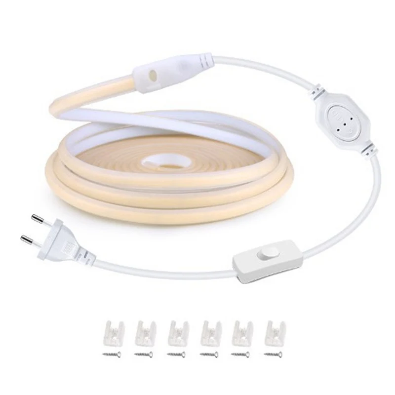 AC110V / 220V COB Flexible LED Strip Light - 3000K / 6500K | IP65 Waterproof | Spotless High Brightness | Inline Power Switch | for Cabinets, Kitchen & Office Lighting | US / EU Plug | 5/50M