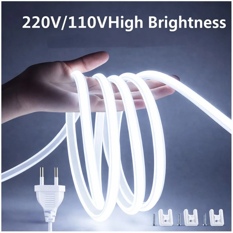 AC110V / 220V COB Flexible LED Strip Light - 3000K / 6500K | IP65 Waterproof | Spotless High Brightness | Inline Power Switch | for Cabinets, Kitchen & Office Lighting | US / EU Plug | 5/50M