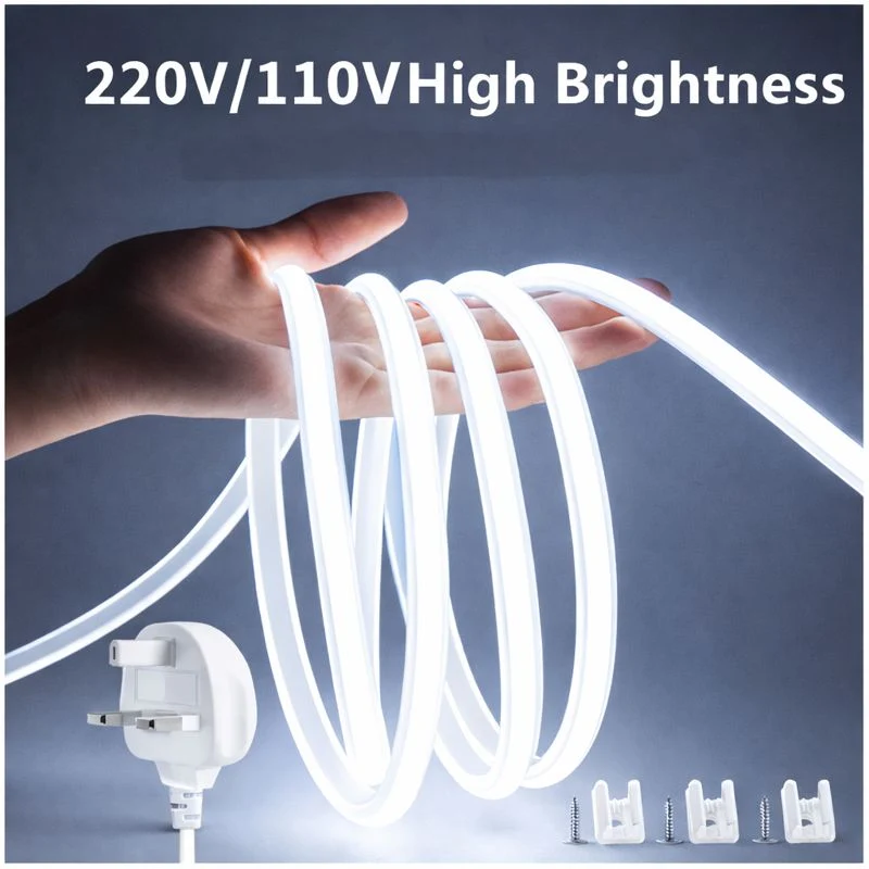 AC110V / 220V COB Flexible LED Strip Light - 3000K / 6500K | IP65 Waterproof | Spotless High Brightness | Inline Power Switch | for Cabinets, Kitchen & Office Lighting | US / EU Plug | 5/50M