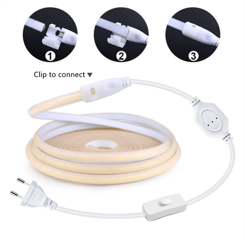 AC110V / 220V COB Flexible LED Strip Light - 3000K / 6500K | IP65 Waterproof | Spotless High Brightness | Inline Power Switch | for Cabinets, Kitchen & Office Lighting | US / EU Plug | 5/50M