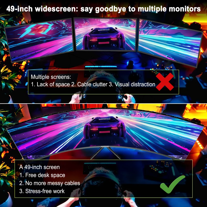 AMZG49C7U, 49" Super Ultrawide Curved Gaming Monitor 120Hz DQHD