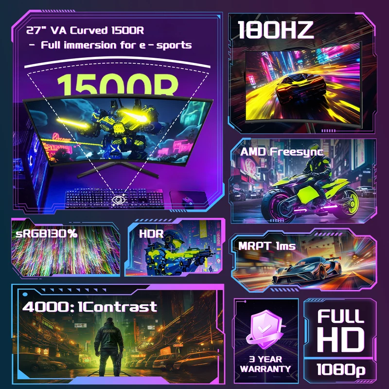 AMZG27C1, 27" Curved Gaming Monitor 180Hz FHD