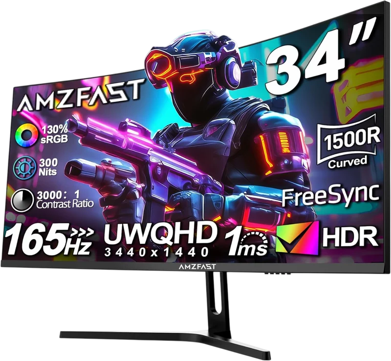 ‎AMZG34C5Q, 34" Ultrawide Curved Gaming Monitor 165Hz UWQHD