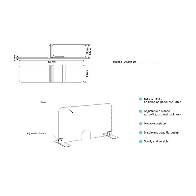 Séparation de Bureau Plexiglas - avec pieds metal - 1500 x 750 mm