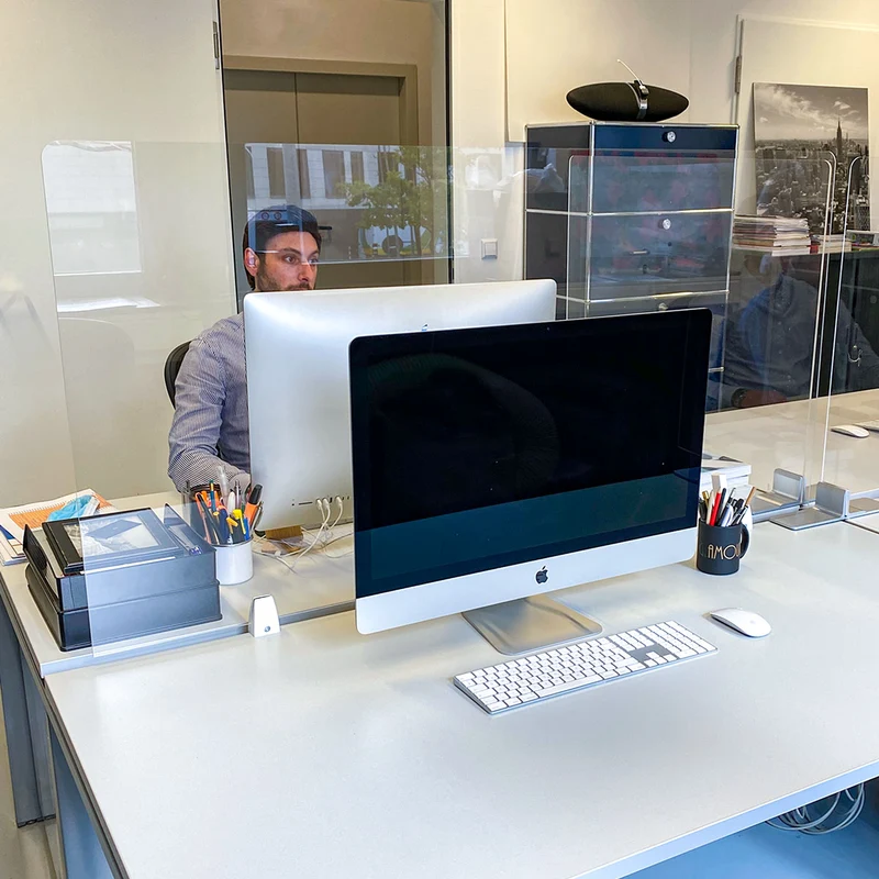 Séparation de Bureau Plexiglas - avec pinces - 1500 x 750 mm