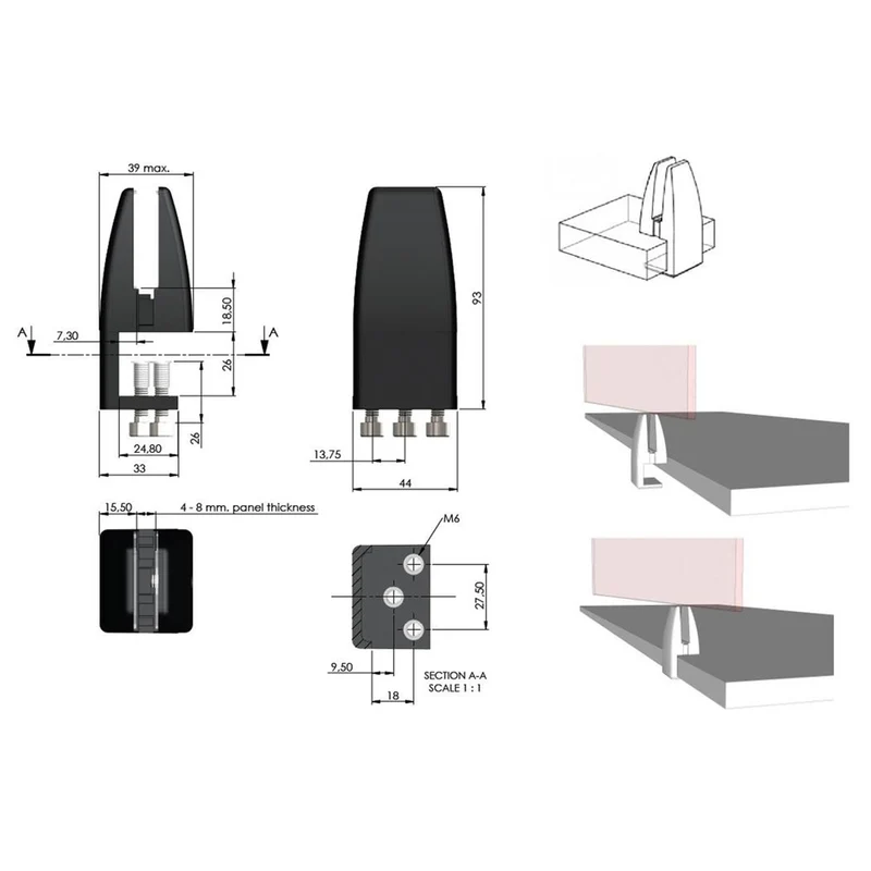Séparation de Bureau Plexiglas - avec pinces - 1500 x 750 mm