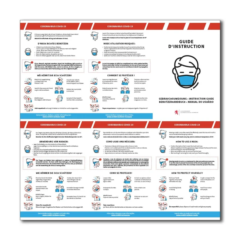 Affichage COVID19 - Guide d'instruction FR/LU/EN/DE/PT - Adhésif/Panneau/Magnet