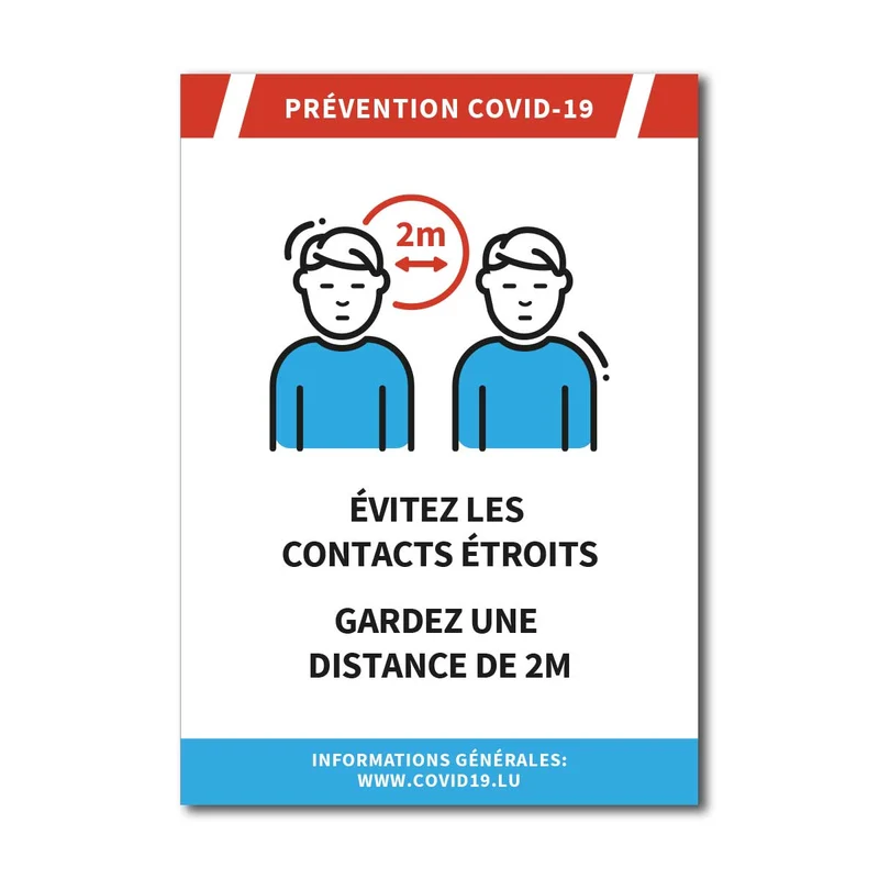 Affichage COVID19 - Distance de 2m - Adhésif/Panneau/Magnet