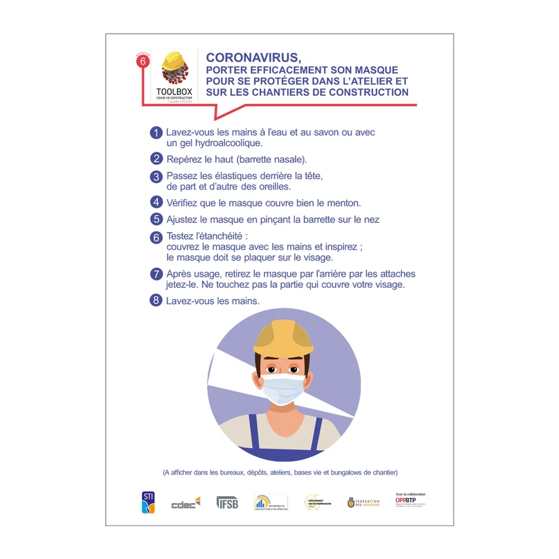 Affiche n°6 - Porter son masque - Coronavirus FR/PT/DE - Adhésif/Panneau/Magnet