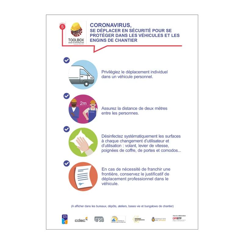 Affiche n°5 - Consignes déplacements - Coronavirus FR/PT/DE - Adhésif/Panneau/Magnet