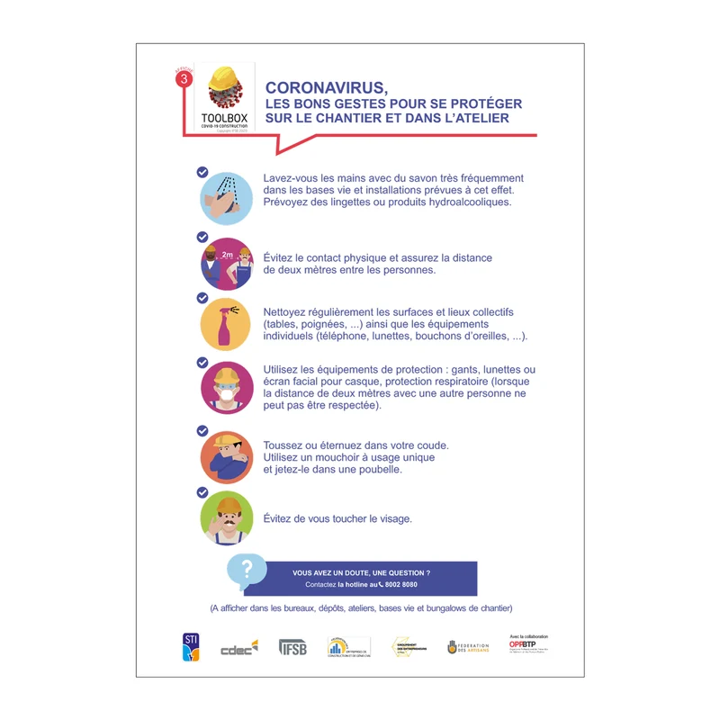 Affiche n°3 - Les bons gestes - Coronavirus FR/PT/DE - Adhésif/Panneau/Magnet