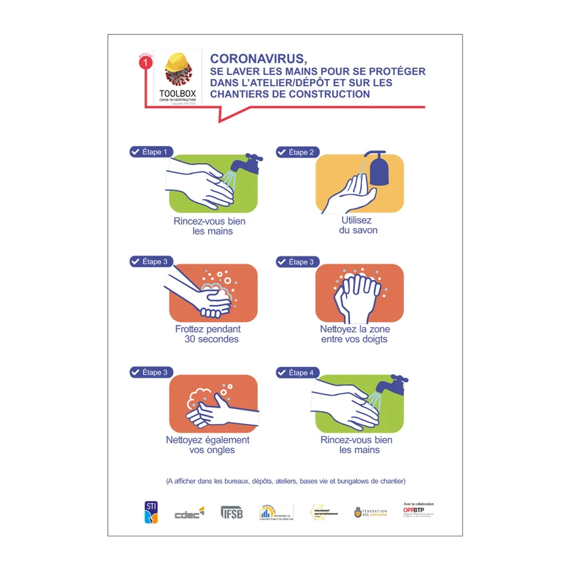 Affiche n°1 - Se laver les mains - Coronavirus FR/PT/DE - Adhésif/Panneau/Magnet