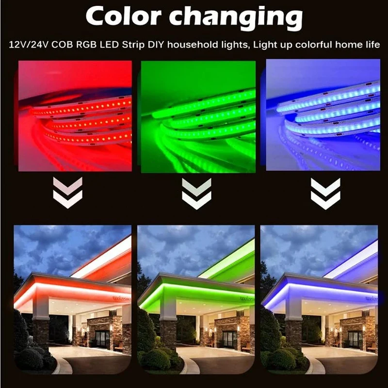 RGBW / RGBWW / RGBCCT COB Flexible LED Strip Light - 12V / 24V | 756 LEDs/m | RGB Color Changing | 12mm PCB | Dot-Free Continuous Lighting | Non-Waterproof | for Cabinets, Kitchen & Office Lighting | 5/50M