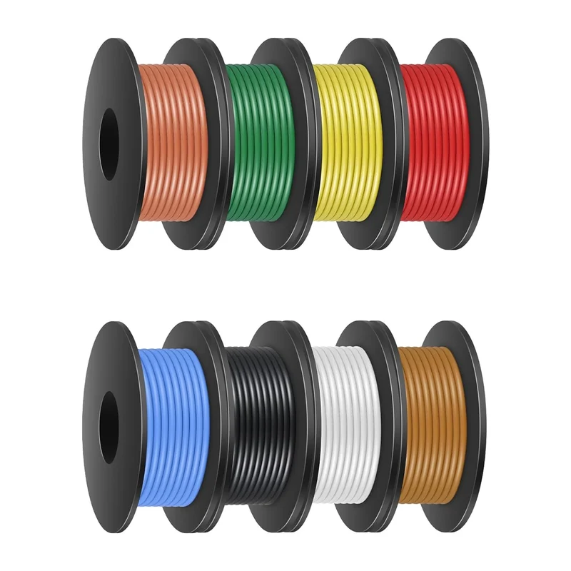 18 AWG Silicone Wire Kit, Stranded Tinned Copper Electrical Cable, 5m–15m Each Roll × 8 Colors, Flexible Heat Resistant Hook Up Wire Set for DIY, Automotive, LED, RC, Power Wiring