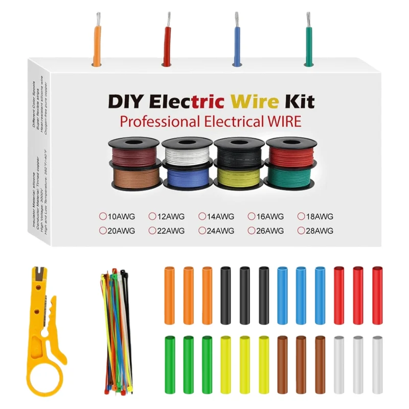 18 AWG Silicone Wire Kit, Stranded Tinned Copper Electrical Cable, 5m–15m Each Roll × 8 Colors, Flexible Heat Resistant Hook Up Wire Set for DIY, Automotive, LED, RC, Power Wiring