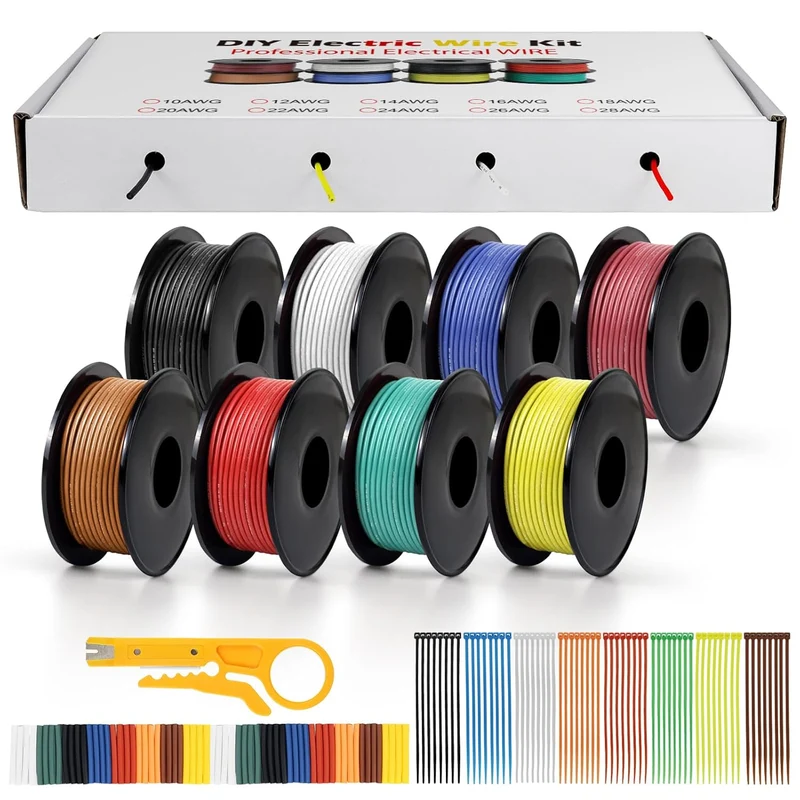 18 AWG Silicone Wire Kit, Stranded Tinned Copper Electrical Cable, 5m–15m Each Roll × 8 Colors, Flexible Heat Resistant Hook Up Wire Set for DIY, Automotive, LED, RC, Power Wiring