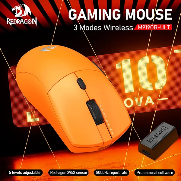 Redragon M919 Tri-mode 8k Gaming Mouse (Orange)