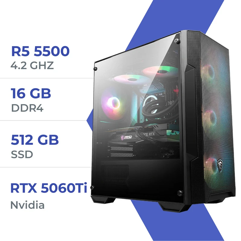 PC Gamer Techspace Ryzen 5 5500/512GB SSD/16GB/RTX 5060 Ti 8GB