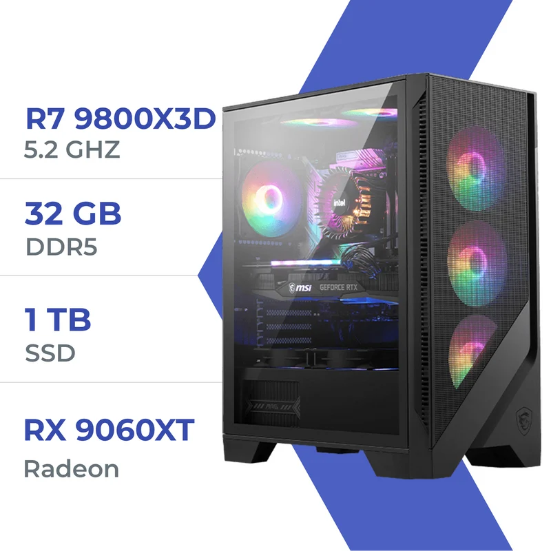 PC Gamer Techspace R7 9800X3D /1TB SSD/32GB/RX 9060 XT 16GB