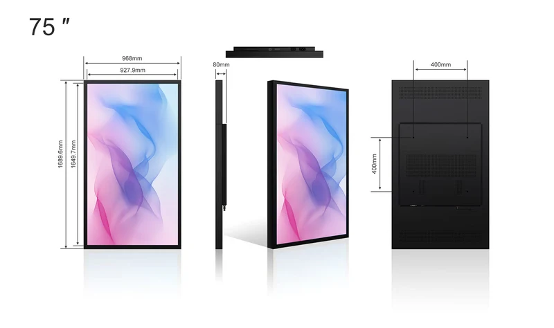 75" Single-Sided 2500nits High Bright LCD Window Display Advertising Monitor, Android RK3568 2G+32G, Non-Touch, Cloud/APP/USB, Wall-Mount/Floor Stand/Suspended Installation