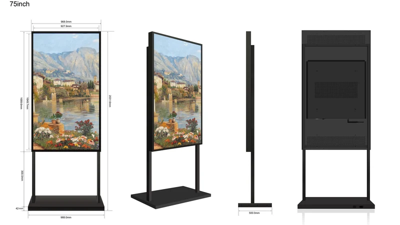 75" Single-Sided 2500nits High Bright LCD Window Display Advertising Monitor, Android RK3568 2G+32G, Non-Touch, Cloud/APP/USB, Wall-Mount/Floor Stand/Suspended Installation