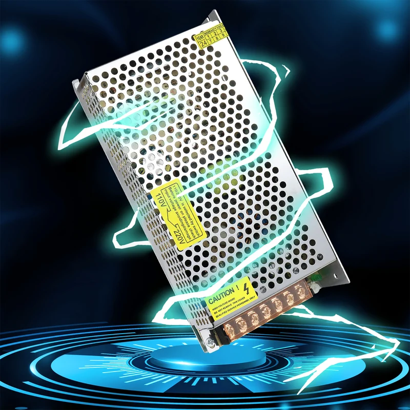DC 5V Switching Power Supply 10W–300W, AC 110/220V Input, LED Strip Driver Transformer, Industrial Metal Case with Terminals, CE/FCC/RoHS Certified (300W with Cooling Fan)