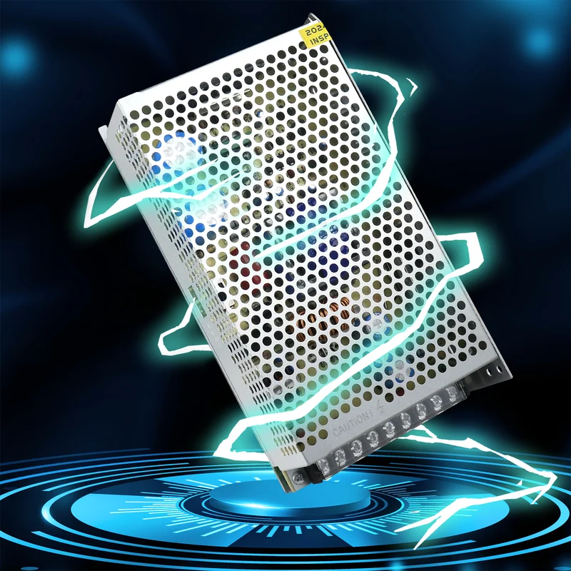 DC 5V Switching Power Supply 10W–300W, AC 110/220V Input, LED Strip Driver Transformer, Industrial Metal Case with Terminals, CE/FCC/RoHS Certified (300W with Cooling Fan)