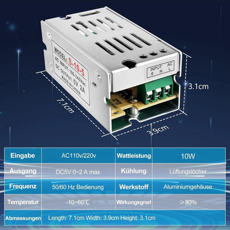 DC 5V Switching Power Supply 10W–300W, AC 110/220V Input, LED Strip Driver Transformer, Industrial Metal Case with Terminals, CE/FCC/RoHS Certified (300W with Cooling Fan)