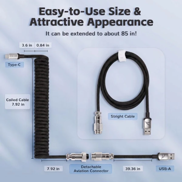 ATTACK SHARK C01 Pro Câble spiralé USB C (Black)