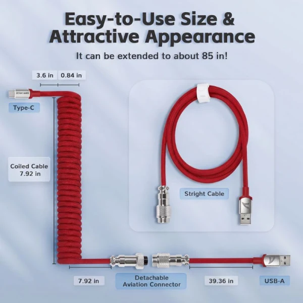 ATTACK SHARK C01 Pro Câble spiralé USB C (Red)