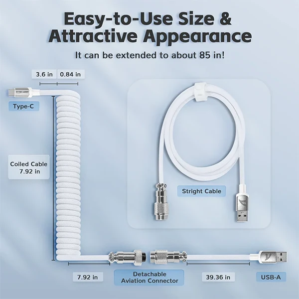ATTACK SHARK C01 Pro Câble spiralé USB C (white)