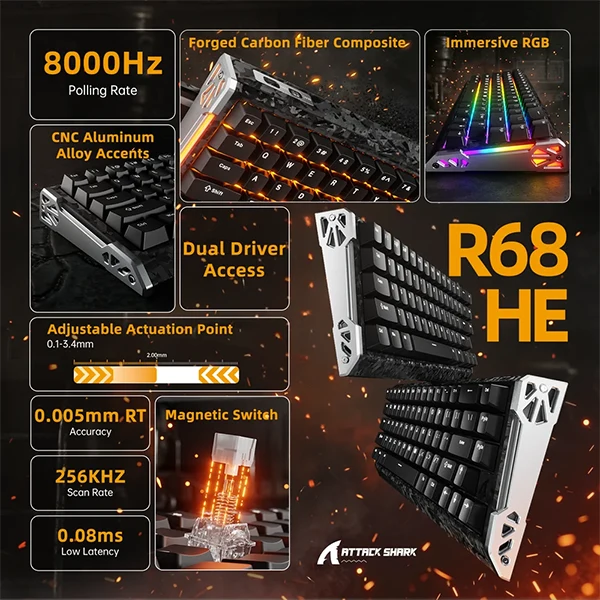 ATTACK SHARK R68 HE Rapid Trigger Keyboard Magnetic Switch (Black)
